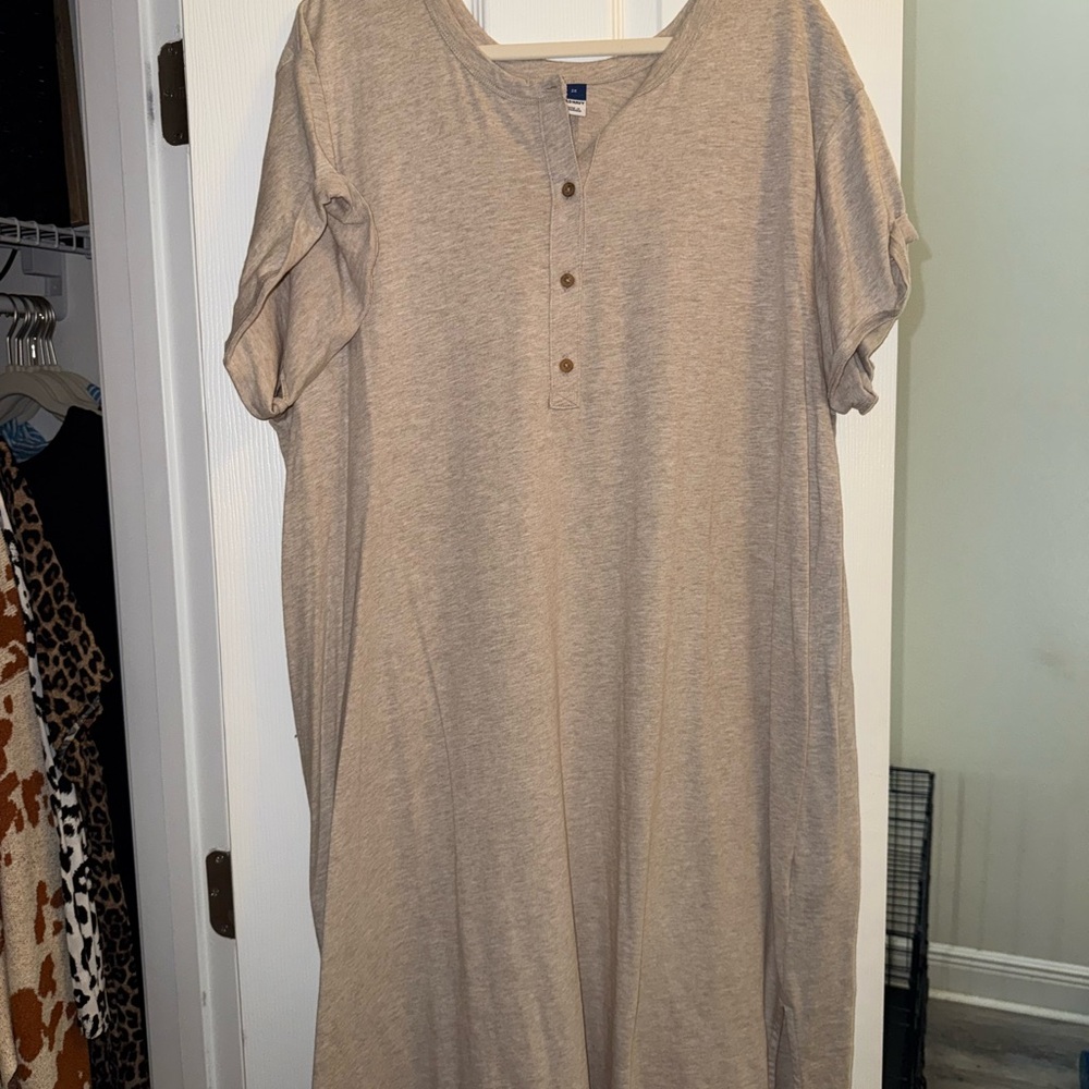 Beige Button-Front Dress